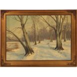 Unclearly signed, Winter forest landscape, canvas 68.5c98.5 cm