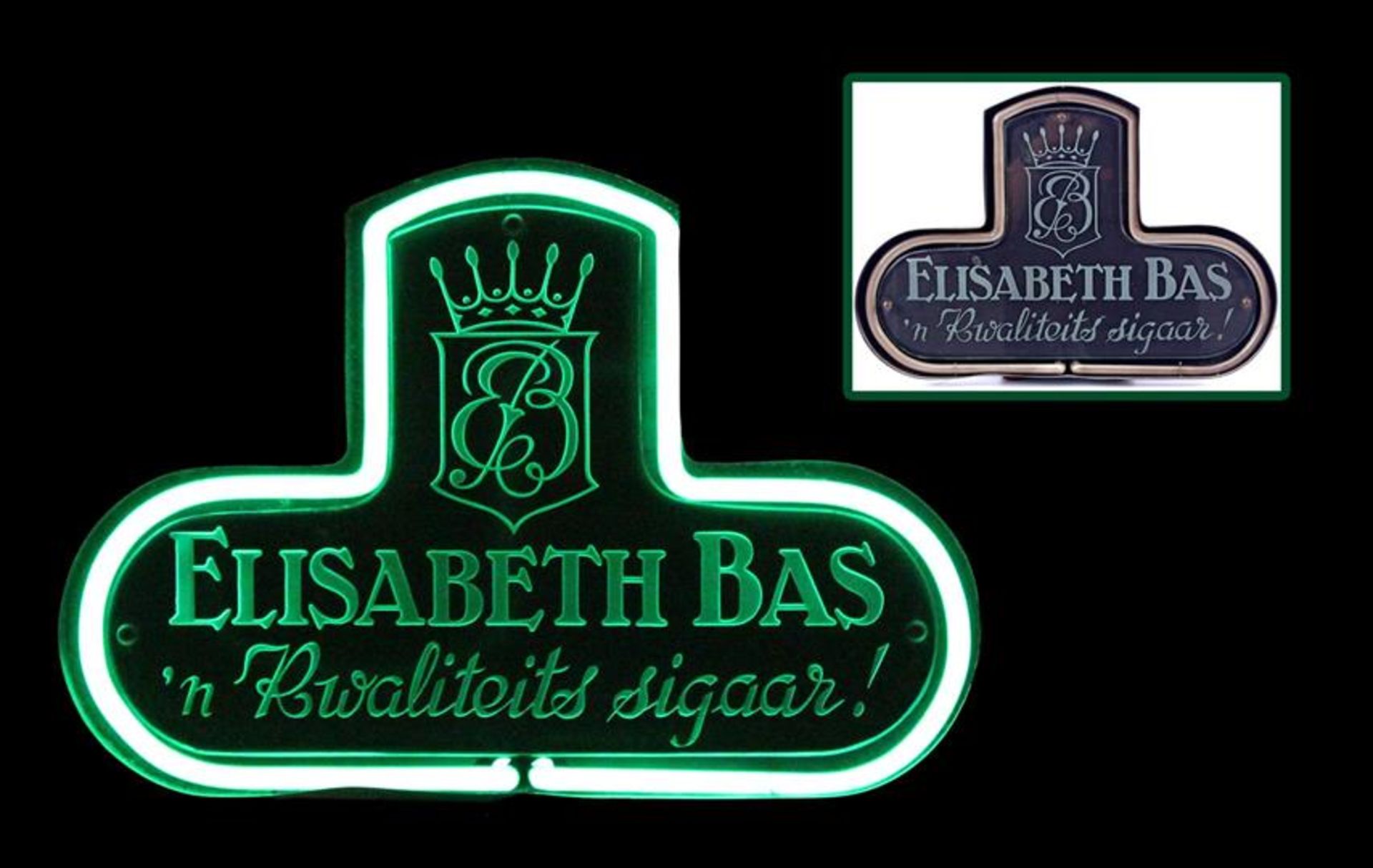 Old working neon advertisement, Elisabeth Bas a quality cigar !, 27 cm high, 38 cm wide