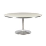 Round dining room table with aluminum base and top edge, 72 cm high and 140 cm diameter