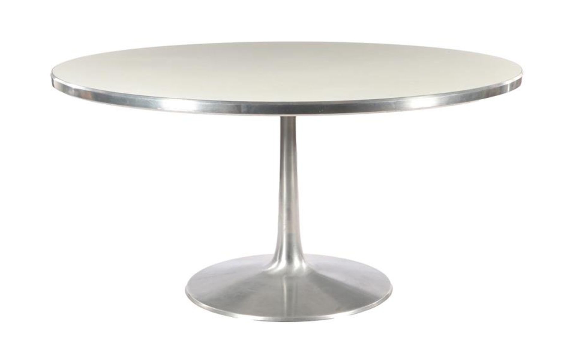 Round dining room table with aluminum base and top edge, 72 cm high and 140 cm diameter