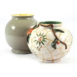 Gouda pottery ball vase with decor relieva 14.5 cm high and & nbsp; Velsen Holland earthenware