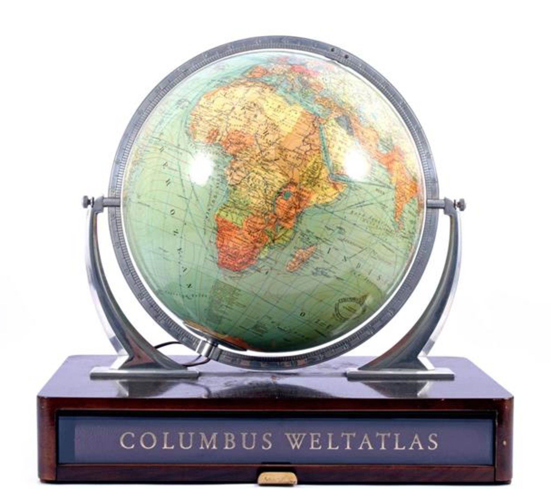Table globe with Columbus Weltatlas E Debes Handatlas Dr. Karlheinz Wagner Jubilaumsausgabe Berlin