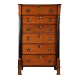 Oak early Biedermeier chiffonniere with black stained full columns for the 6 drawers, Holland