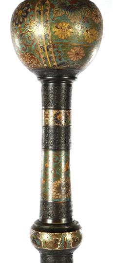 Asian 2-bulb cloisonne floor lamp with elephants at the base 190 cm high, & nbsp; upholstered - Image 4 of 4