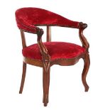 Mahogany Biedermeier office chair with red upholstery