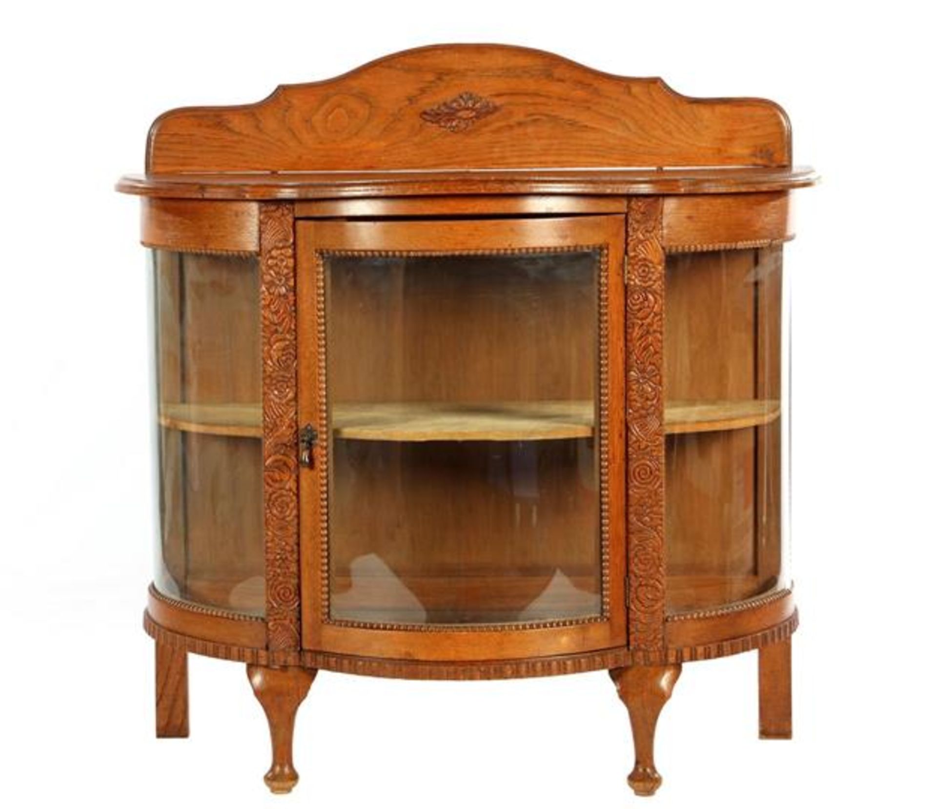 Oak 1-door & nbsp; wall display cabinet with floral stitching, 92 cm high, 91 cm wide and 41 cm
