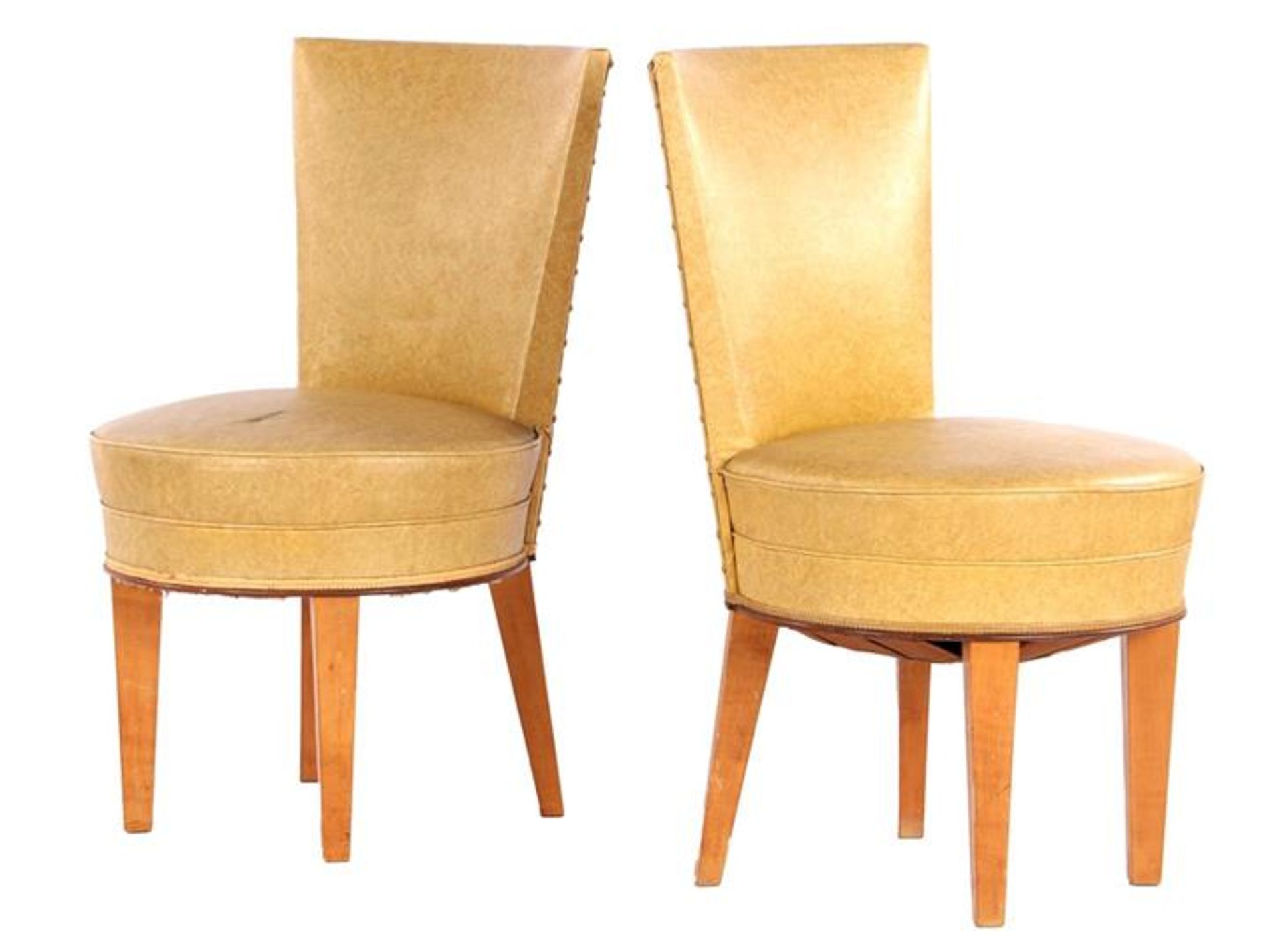 2 1960s yellow leather cocktail chairs