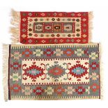 2 Kilim rugs, 102x52 cm and 136x92 cm