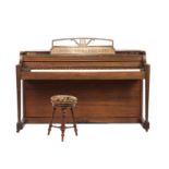 Baldwin piano in teak cabinet with fluted columns, cabinet numbered 81505, 89 cm high & nbsp; 149 cm