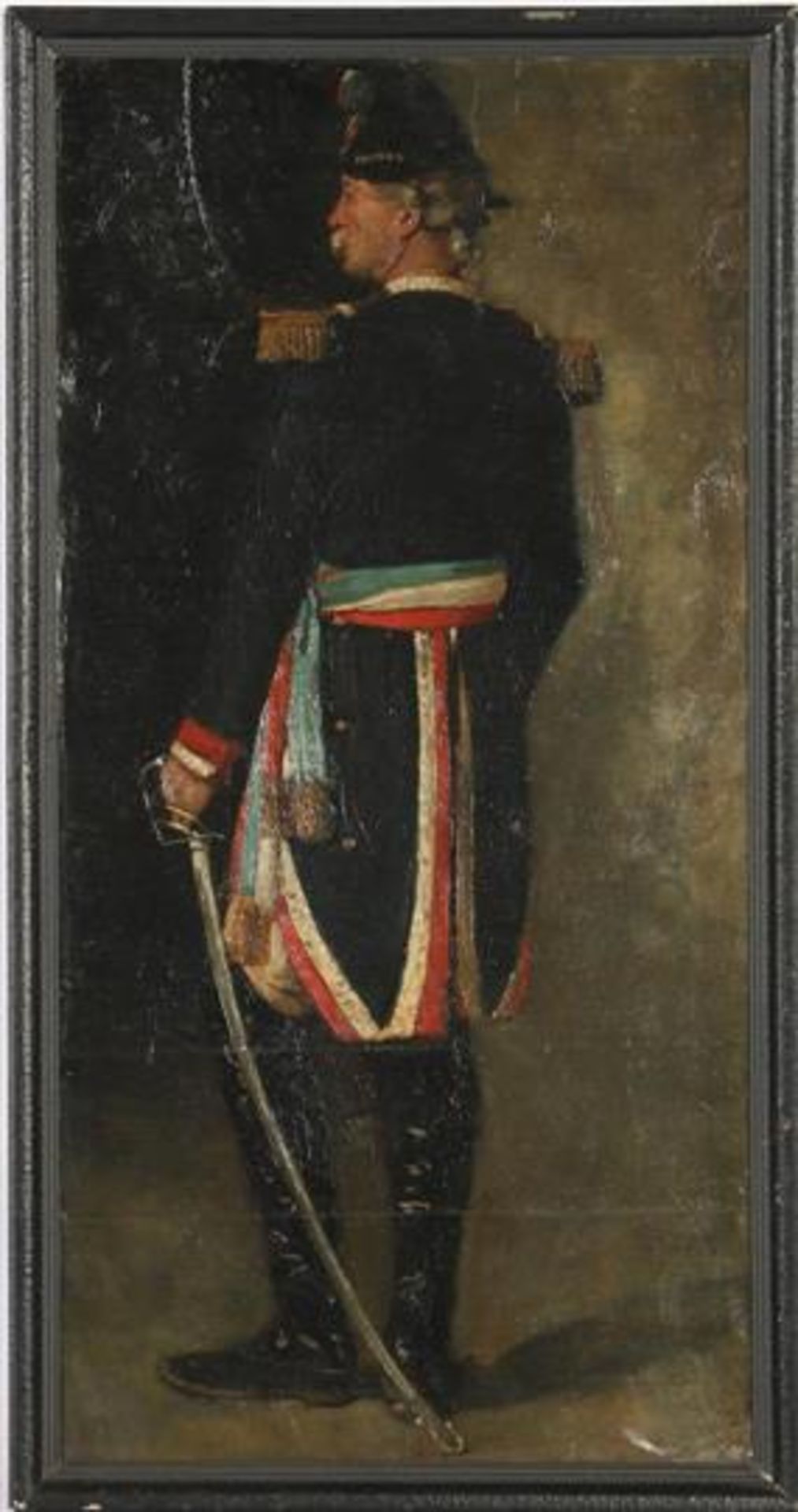 Anonymous, posing French soldier, maroufle 84x41 cm