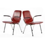 2 vintage armchairs with red skai and chromed frame with bakelite armrests