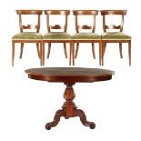 Oval walnut dining room table on twisted column leg on 3-toe, 74 cm high, 120x102 cm with 4 elm
