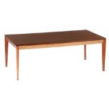 1960s rosewood veneer coffee table, 44.5 cm high and top size 119.5x60 cm