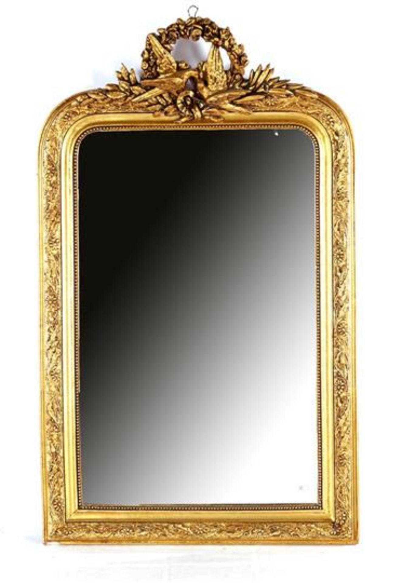 Mirror in a gold-colored frame with decorated crest, 124x75 cm