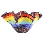 Anonymous, multicolored decorative dish with pleated edge, 20 cm high, approx. 40 cm diameter