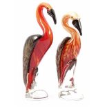 2 colored glass cranes 30 cm and 33 cm high