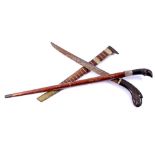 Antique Indian Klewang with horn handle and wooden scabbard with metal straps 56 cm long and