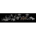 Collection of Swarovski crystal objects including classic car, plane, sailing boat 8.5 cm high, 2-