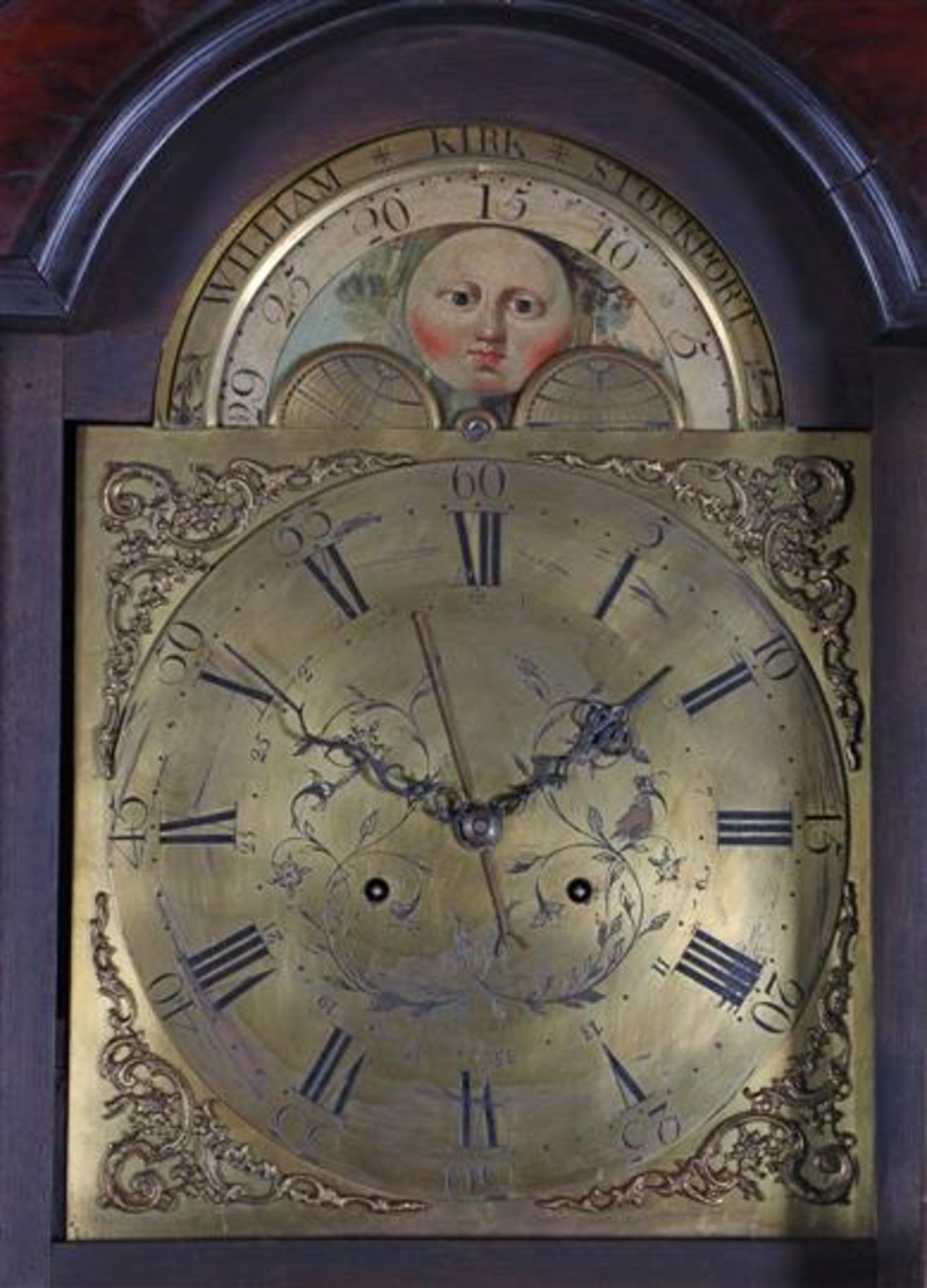 Standing watch with moon phase movement, marked William Kirk Stockport, in rich mahogany veneer case - Image 2 of 3