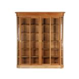 Demountable teak display cabinet with 4 sliding doors, 235 cm high, 240 cm wide, 47 cm deep