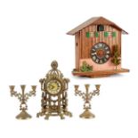 Metal clock set with quartz clockwork, clock 39 cm high and a & nbsp; Schwarzwalder clock with