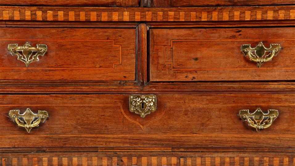 Antique demountable display cabinet with inlay, painted inside, 3 drawers with beautiful antique - Image 2 of 2