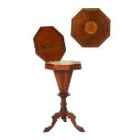 Octagonal 19th century craft table with beautiful inlay work, 80 cm high