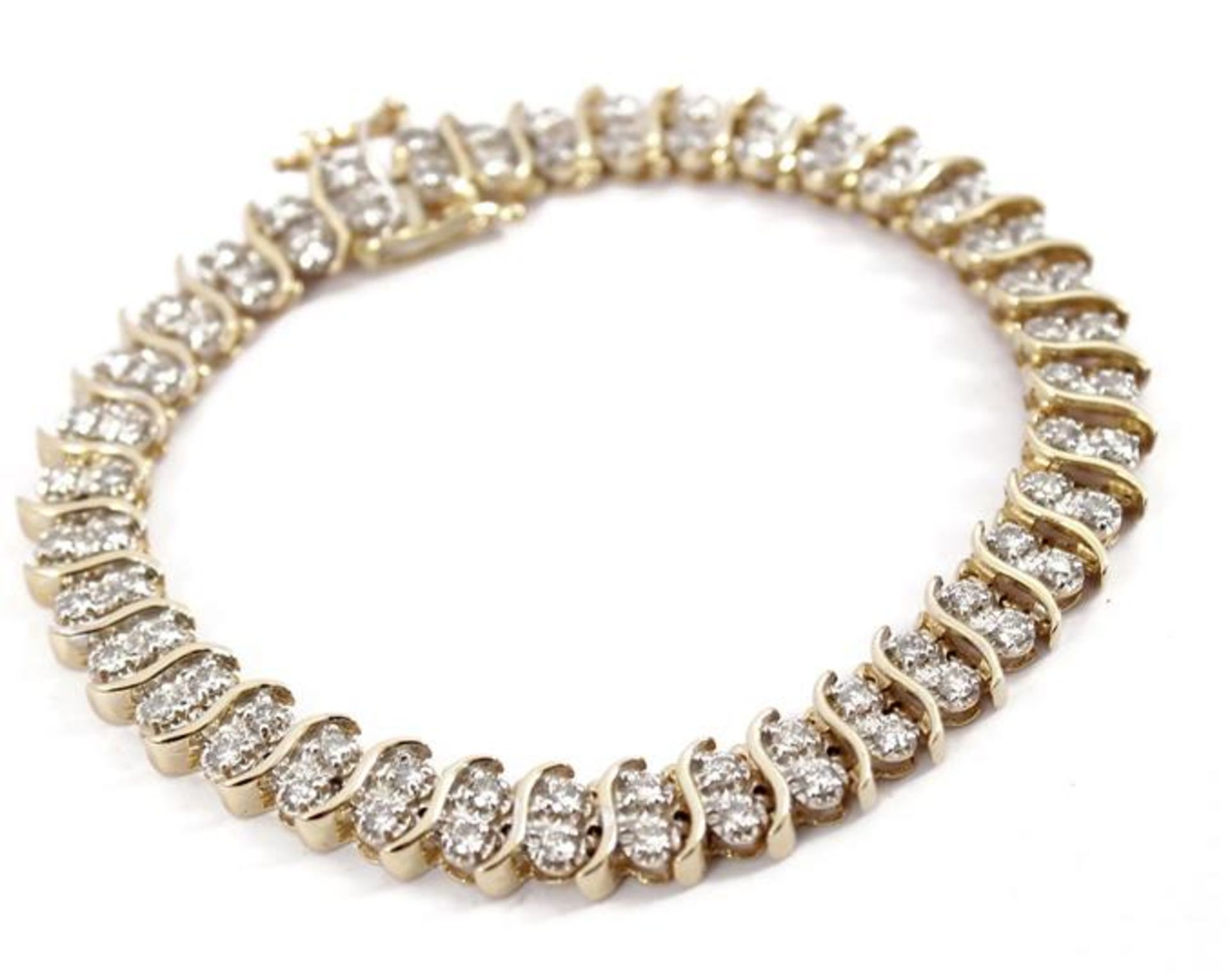 Bicolor gold link bracelet, 14 krt., Set with diamond, approx. 2.00 ct., 19 cm