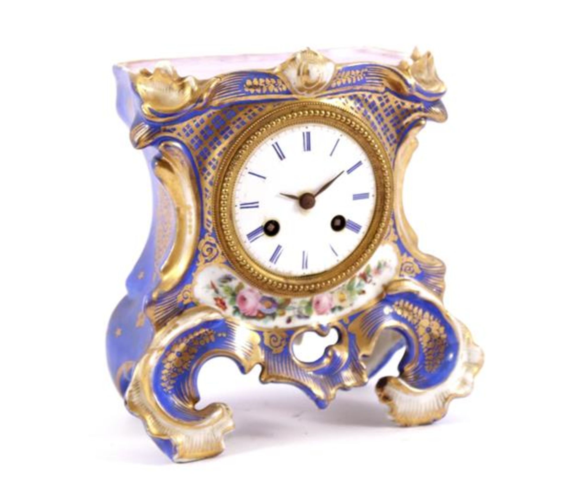 Classic 19th century porcelain painted & nbsp; table clock 19 cm high, 19 cm wide