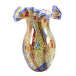 Anonymous, glass multi-colored decorative vase with pleated collar, 38 cm high
