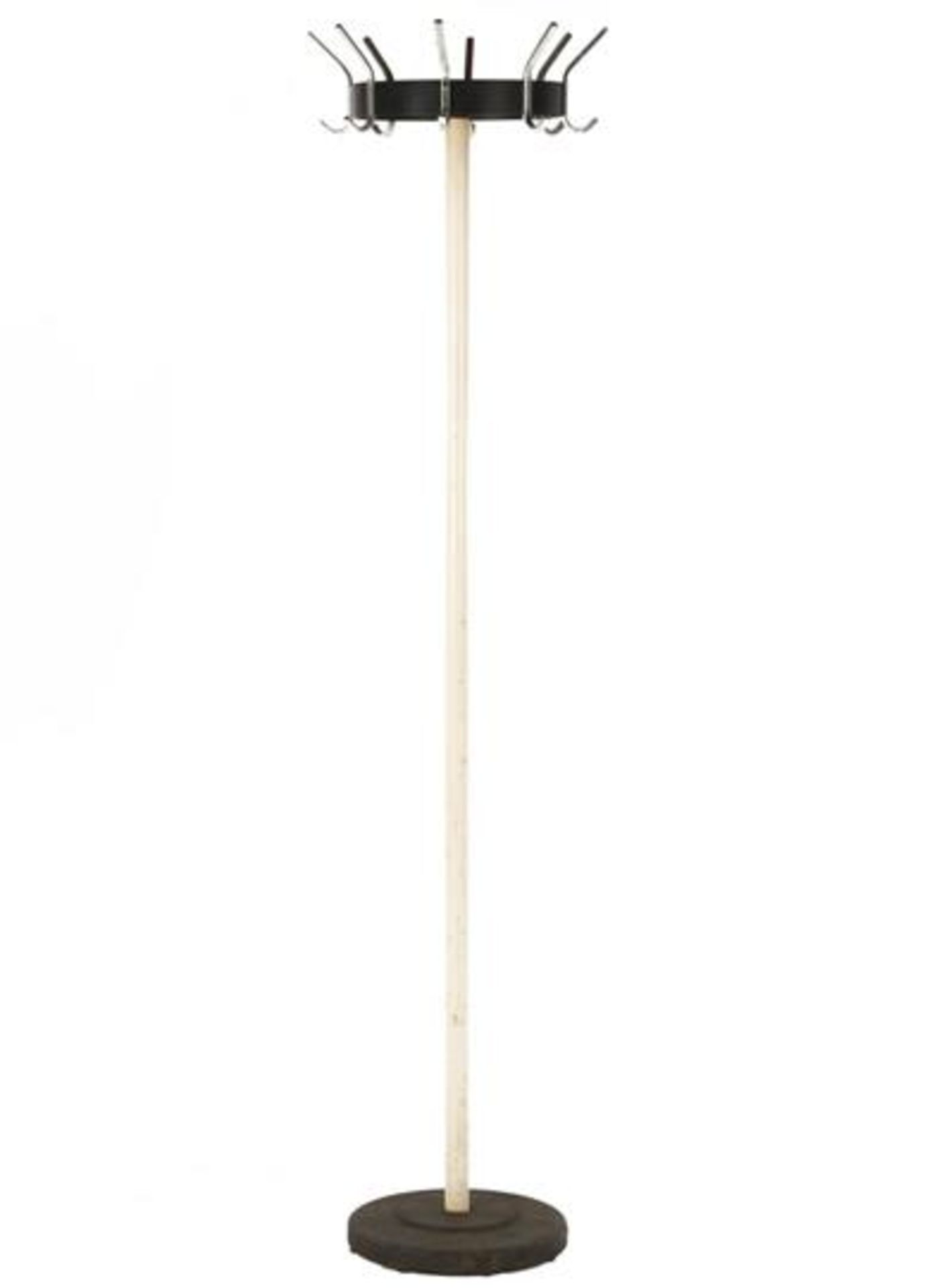 White and black metal standing Gispen coat rack, numbered on the bottom 1016, 189 cm high