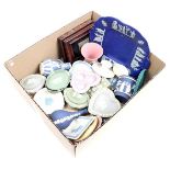 Box of various wedgwood porcelain objects in various colors