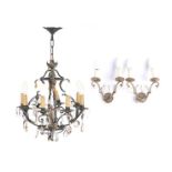 Wrought iron with copper 9-light pendant lamp 66 cm high, 44 cm diameter with 2 & nbsp; 2-light wall