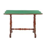 Mahogany 19th century table with contoured top with green felt inlaid and modified base with control