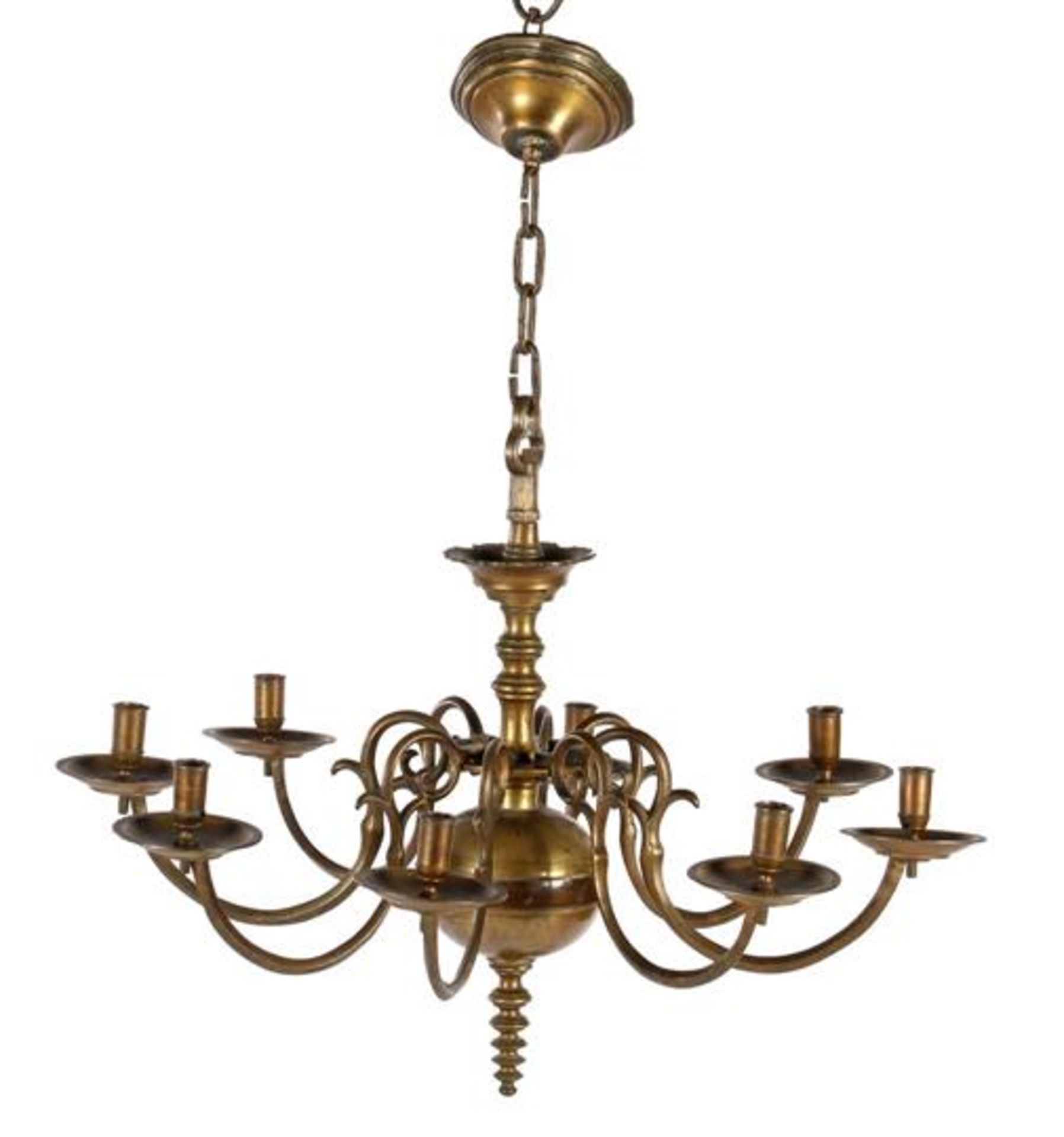 Bronze 18th century 6-armed candle chandelier 83 cm high, 71 cm diameter