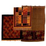 3 pieces Amsterdamse School Dutch Art Deco velvet wall hanging textiles. Abstract geometric motives,