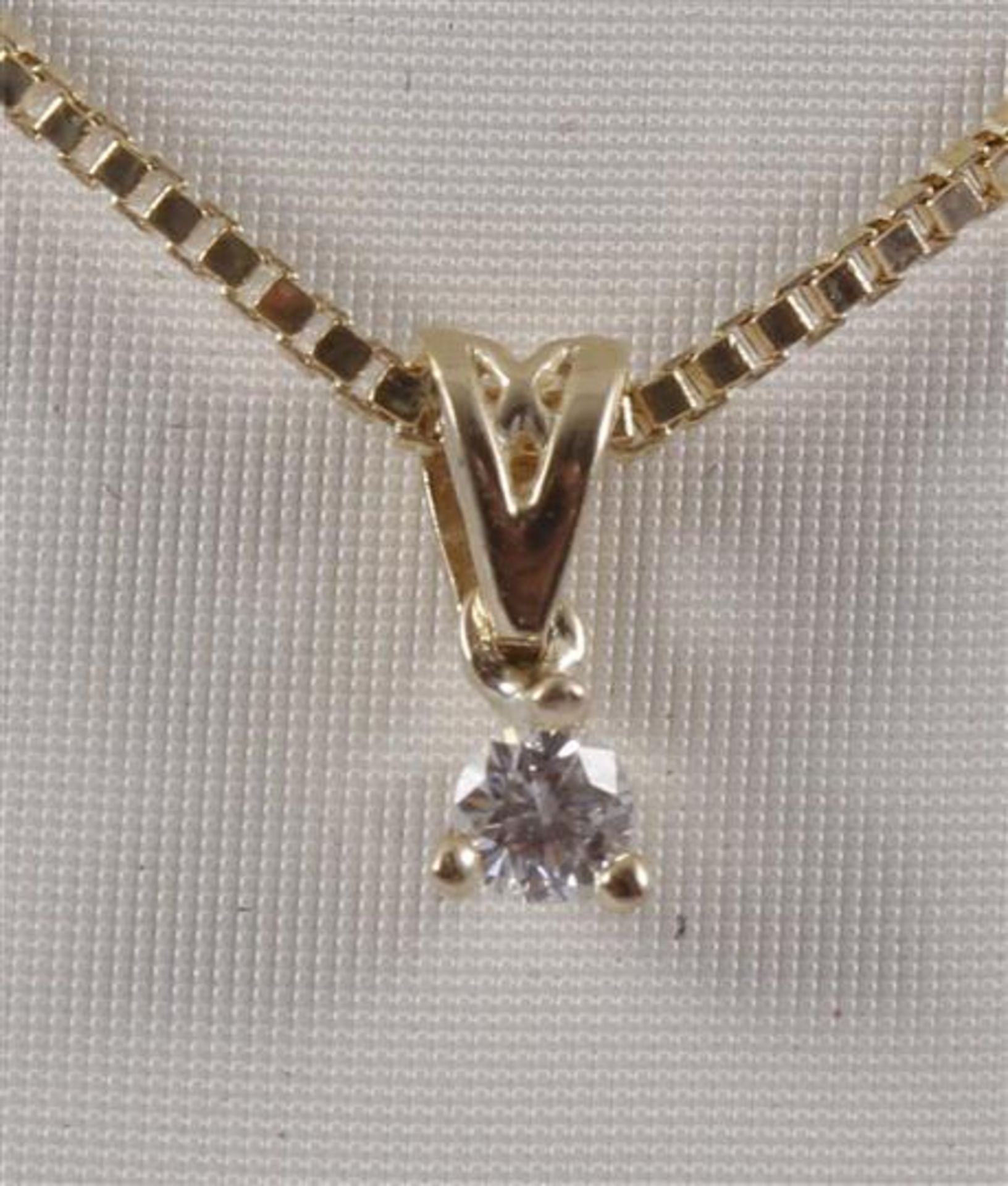 Gold Venetian necklace, 14 krt., 44 cm long, with a solitaire pendant, marked 585, set with - Bild 2 aus 2