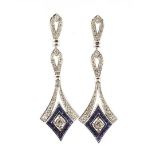 Beautiful white gold earrings, 14 krt., Set with sapphire approx. 1.70 ct. And diamond approx. 0.