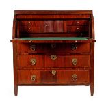 Mahogany veneer on oak roll top desk with drawers and compartment with blind door behind the