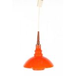 Orange glass hanging lamp, Denmark, design Holmegaard Kastrup, 1960s, 46 cm high, 36 cm diameter