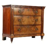 Mahogany veneer on oak Louis Seize 3-drawer chest of drawers with block edge 86 cm high, 100 cm