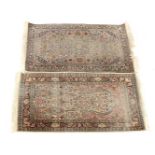 2 oriental half-silk rugs 123x77 cm and 130x75 cm