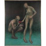 Anonymous, Surrealistic scene, back sticker Sonnet in High German 70/71, board 153x122 cm (some