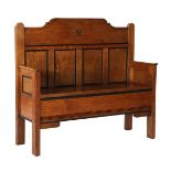 Oak bench in Art Deco style, made from headboard of a cot, & nbsp; 90 & nbsp; cm high, & nbsp; 99 cm