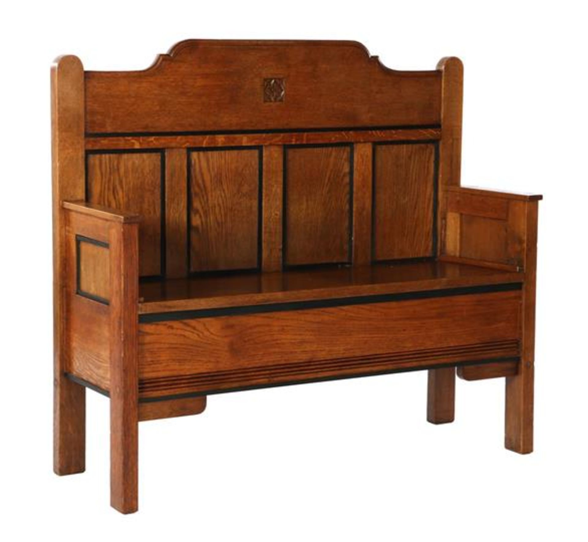 Oak bench in Art Deco style, made from headboard of a cot, & nbsp; 90 & nbsp; cm high, & nbsp; 99 cm