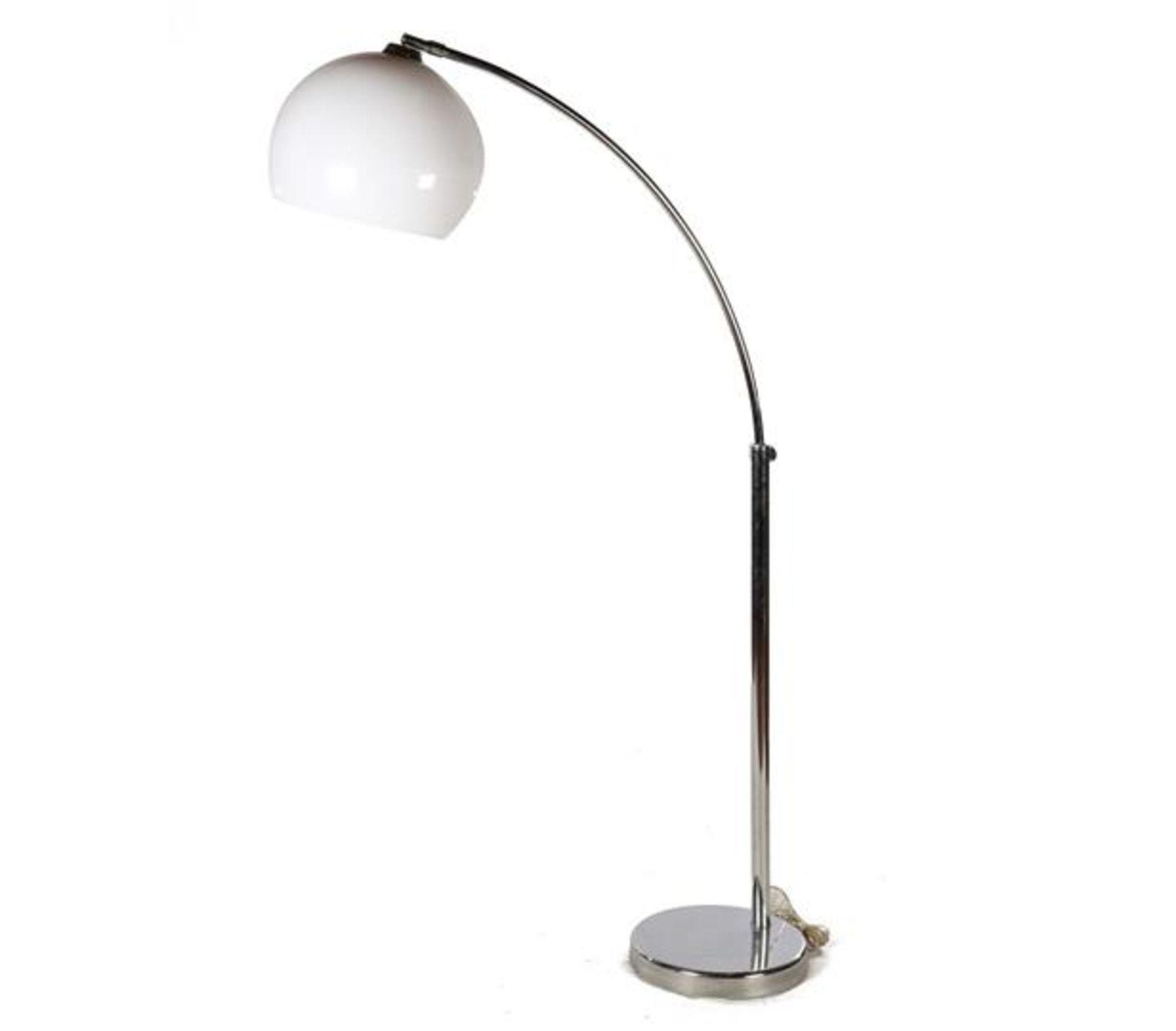 Floor lamp, chrome-plated fixture with white plastic shade, approx. 185 cm high