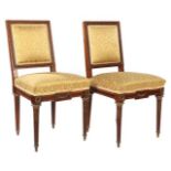 2 walnut with mahogany veneer Louis Seize dining room chairs beautifully decorated with bronze