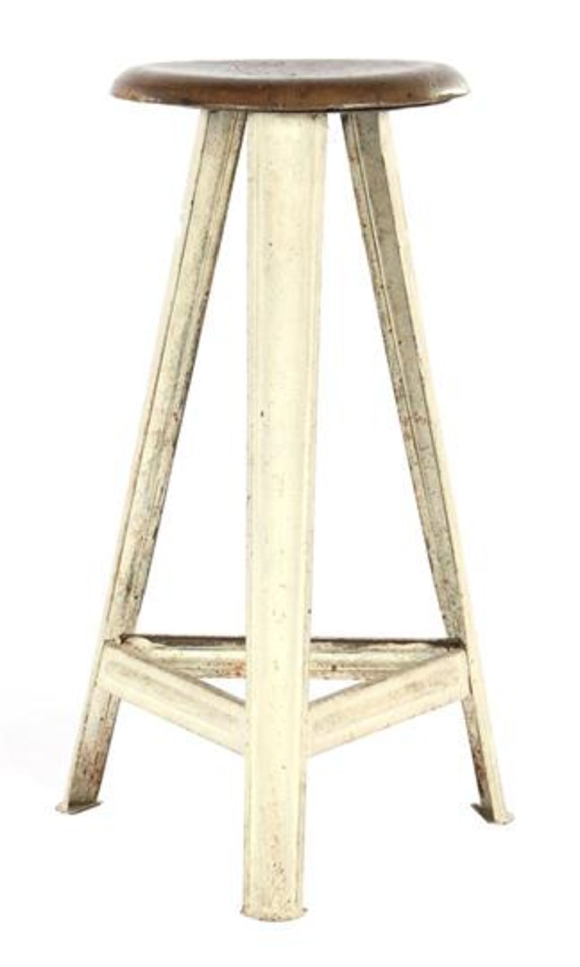 Industrial stool with metal base and wooden seat, 70 cm high