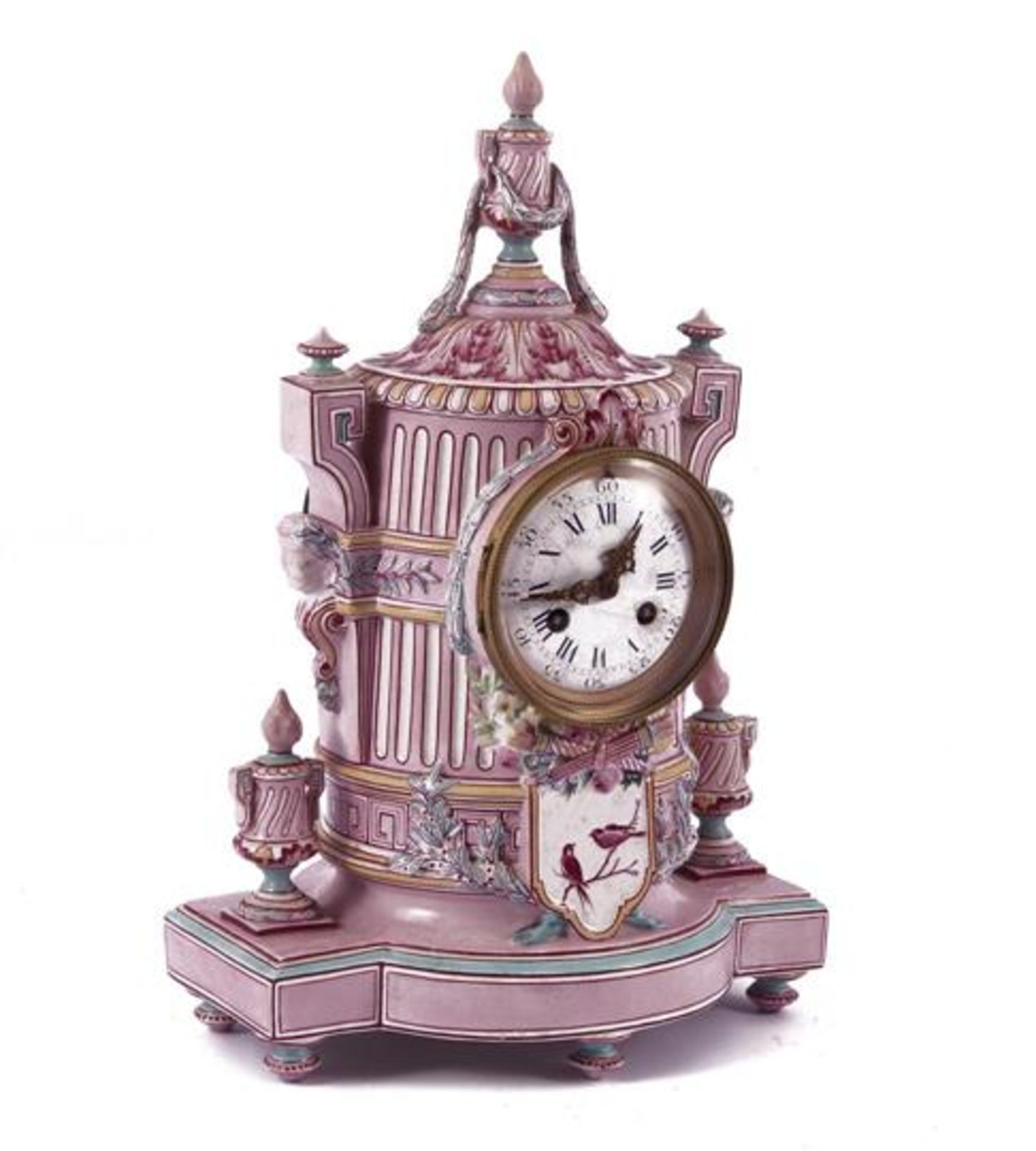 Gien France, mantel clock in earthenware cabinet in Louis Seize style 34 cm high, 21.5 cm wide (
