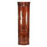 Mahogany veneer 2-part 2-door 19th century corner cabinet 210 cm high, 62 cm wide, 42 cm deep